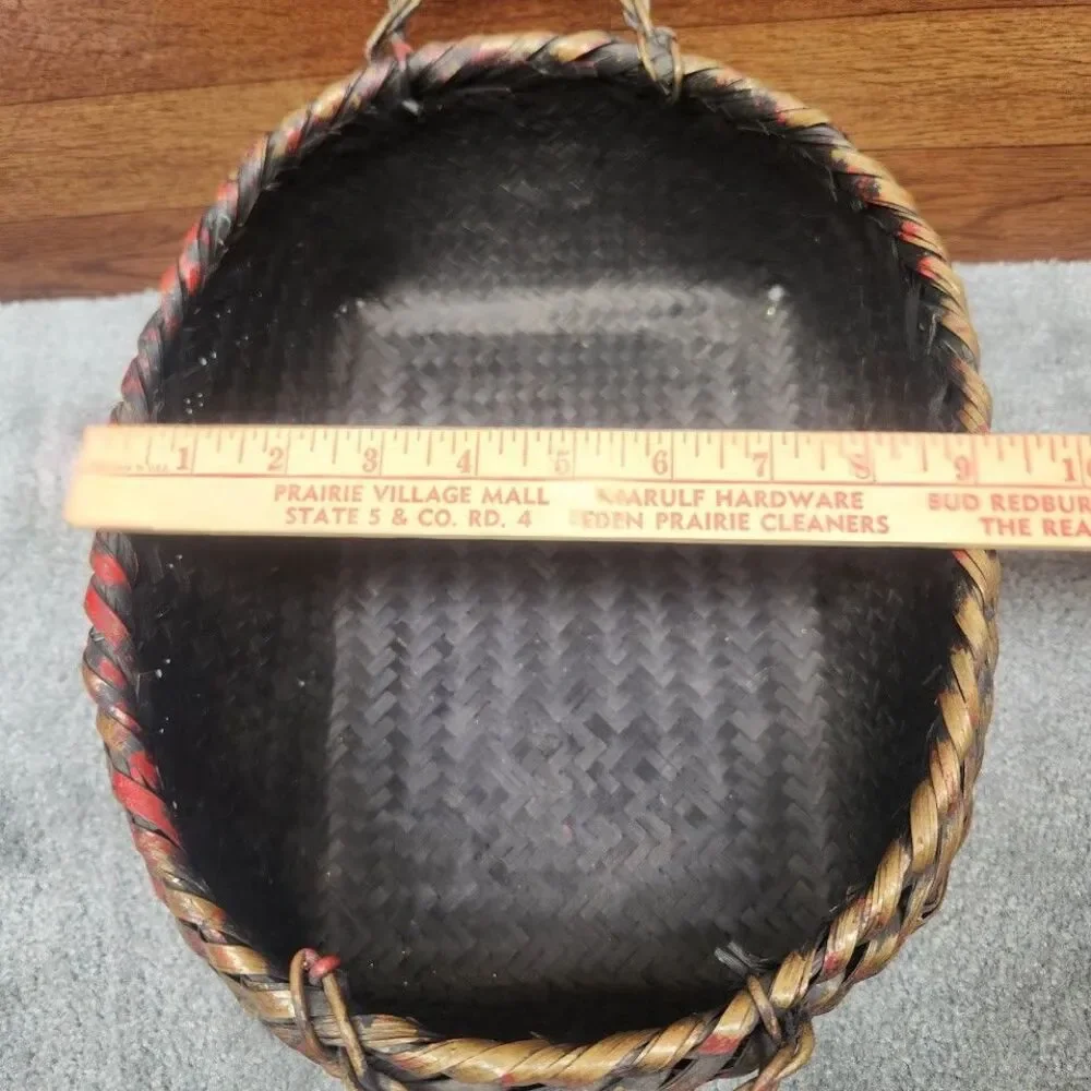 Woven Basket Rectangular Boho Farmhouse Storage Tote Handles Multicolor Rustic